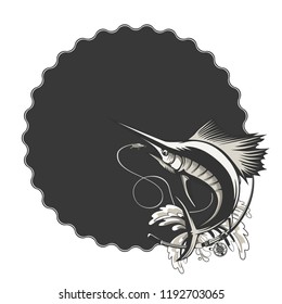 Marlin fish logo.Sword fish fishing emblem for sport club. Angry marlin fishing background theme vector illustration.