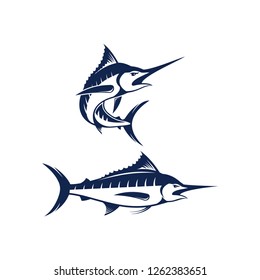 Marlin fish logo.Sword fish fishing emblem for sport club. Angry marlin fishing background theme vector illustration. - Vector