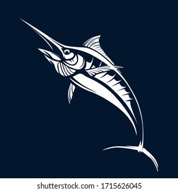 Marlin fish logo.Sword fish fishing emblem for sport club. Angry marlin fishing background theme vector illustration.