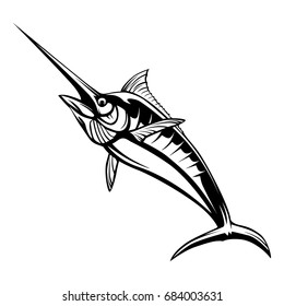 Marlin fish logo.Sword fishing emblem for sport club. Angry fish background theme vector illustration.
