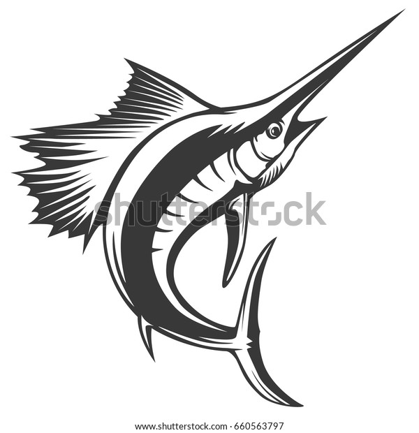 Marlin fish
logo.Sword fishing emblem for sport club. Angry fish background
theme vector
illustration.