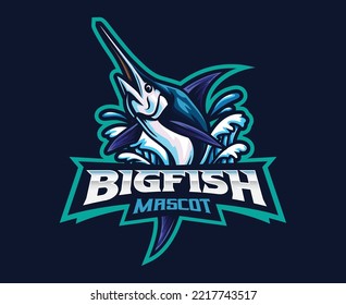 Marlin fish mascot logo design. Blue marlin fish vector illustration. Logo illustration for mascot or symbol and identity, emblem sports or e-sports gaming team