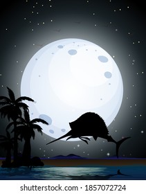 Marlin fish in nature scene silhouette illustration