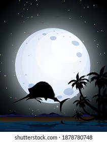 Marlin fish in nature scene silhouette illustration