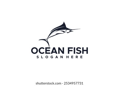 Logotipo de la Naturaleza salvaje de agua salada del océano del pez de Marlin