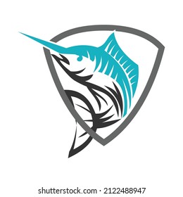Marlin fish shield Icon Illustration Brand Identity