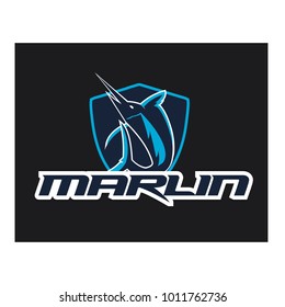 marlin fish with shield on dark background 