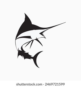 Marlin fish silhouette vector art. Marlin fishing logo vector illustration. Marlin sea fish graphic icon. Sign blue marlin isolated on white background. Vector illustration.