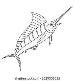 Marlin fish silhouette vector illustration, Marlin fish line art vector design