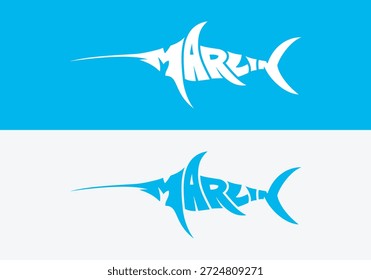 Logotipo de tipografía de peces Marlin Diseño moderno de Vector