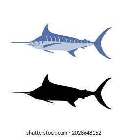 marlin fish , vector illustration, flat style, side view, set