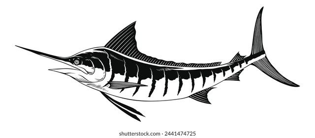 Marlin Fish VectorBlack and White Illustration