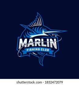  Marlin Fishing Club Logo. Unique and fresh Blue marlin Vector  logo template. great to use to your blue marlin fishing activity.
