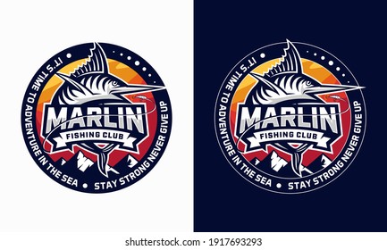  Marlin Fishing Club Logo. Unique and fresh Blue marlin Vector  logo template. great to use to your blue marlin fishing activity.
