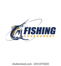 Marlin Fishing logo design template illustration vector