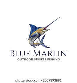 Marlin fishing logo design. Tuna fish Illustration logo design vector