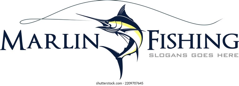 Marlin Fishing Logo Template. Unique and Fresh marlin jumping out of the waters. Great to use as you saltwater fishing company and Activity. 