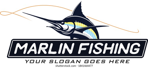 Marlin Fishing Logo. Unique and Fresh Marlin Fish Jumping out of the water. Great to use as your marlin fishing Activity. 