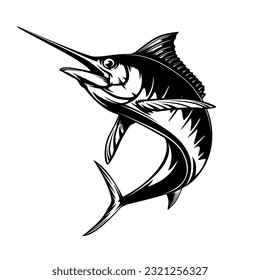 Marlin fishing logo vector  illustration. Swordfish fishing emblem isolated. Ocean fish logo. Saltwater fishing theme.