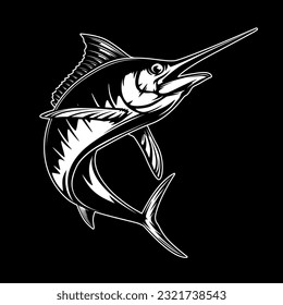 Marlin fishing logo vector  illustration. Swordfish fishing emblem isolated. Ocean fish logo. Saltwater fishing theme.