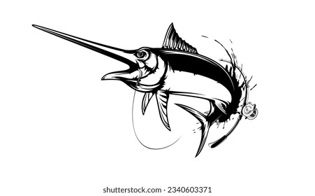 Marlin fishing logo vector  illustration. Swordfish fishing emblem isolated. Ocean fish logo. Saltwater fishing theme.