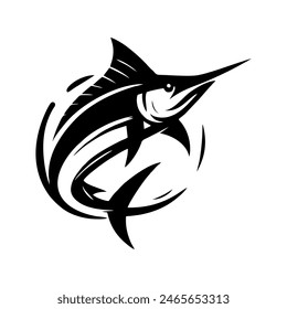 Ilustración vectorial con logo de pesca de marlín. Logotipo del Vector Marlin