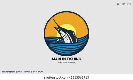 Marlin fishing logo with vector illustration and template