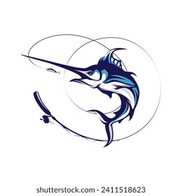 Marlin Fishing tournament logo template vector. Marlin Fish Jumping Illustration Logo design vector