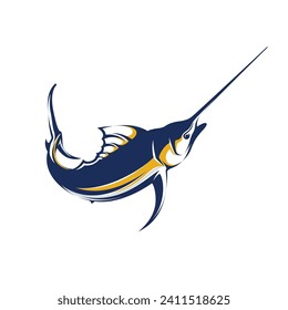 Marlin Fishing tournament logo template vector. Marlin Fish Jumping Illustration Logo design vector