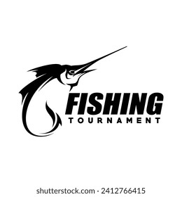 Marlin Fishing tournament logo template vector. Marlin Fish Jumping Illustration Logo design vector