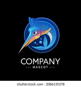Mascota con forma de pez marlin con un estilo degradado, ideal para los clubes de pesca