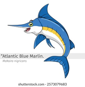 Marlin happy cartoon illustration. wildlife animal isolated. marine animal cartoon collection. marlin fish Cartoon character