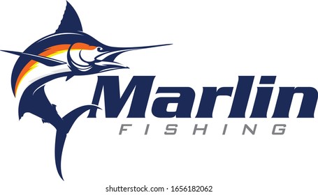 Logotipo Marlin, Marlin exclusivo y moderno saltando del agua, Gran actividad del logotipo de pesca de agua salada