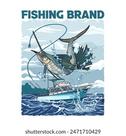 marlin sailfish boat fishing illustration logo vector image t shirt