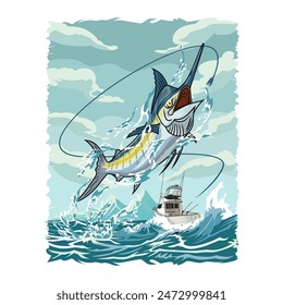 marlin sailfish boat fishing illustration logo vector image t shirt