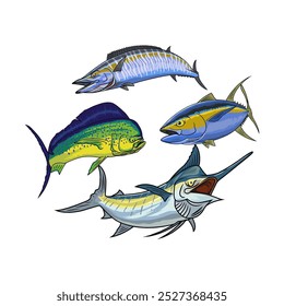 marlin sailfish atum mahi mahi dorado wahoo atum vetor