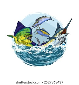 marlin sailfish atum mahi mahi dorado wahoo atum vetor