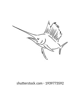 Marlin, swordfish zentangle stylized, vector, illustration, freehand pencil, hand drawn, pattern.
