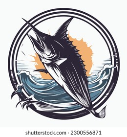 marlin tuna sword fish vintage logo badge sport fishing vector illustration