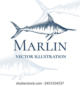 MARLIN, VECTOR, ILLUSTRATION, ART. FISH  NAUTICAL THEME LOGOTYPE