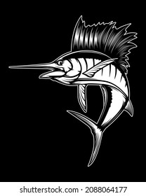 Marline fishing grunge background. Fishing retro theme. Sword fish.