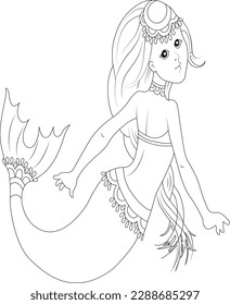 Marmaid coloring book page for kids