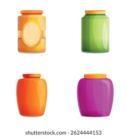 Marmalade jar icons set cartoon vector. Homemade marmalade. Canned food