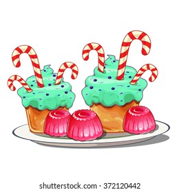 Marmalade and muffins with caramel. Vector.