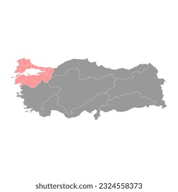 Marmara region map, administrative divisions of Turkey. Vector illustration.