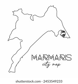 Marmaris city map vector contour. Turkey touristic place map isolated illustration. Line art map.