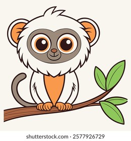 Marmoset with Big Eyes Cute Animal Illustration for Kids