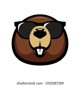 Marmot with black sunglasses - Groundhog - isolated vector illustration