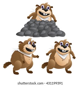 Marmot braced for the consumption of food. Vector illustration.