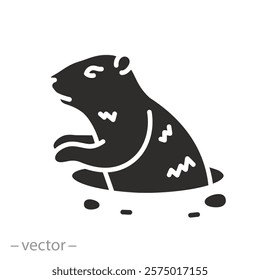 marmot crawls out of the hole, groundhog icon, head and torso groundhog, flat vector illustration